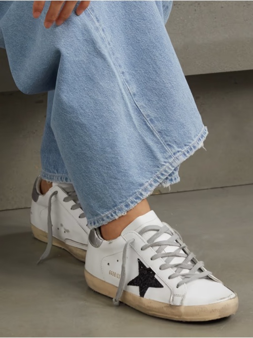 Golden Goose Superstar Sneaker White Leather/Silver/Black Glitter 41 New in Box